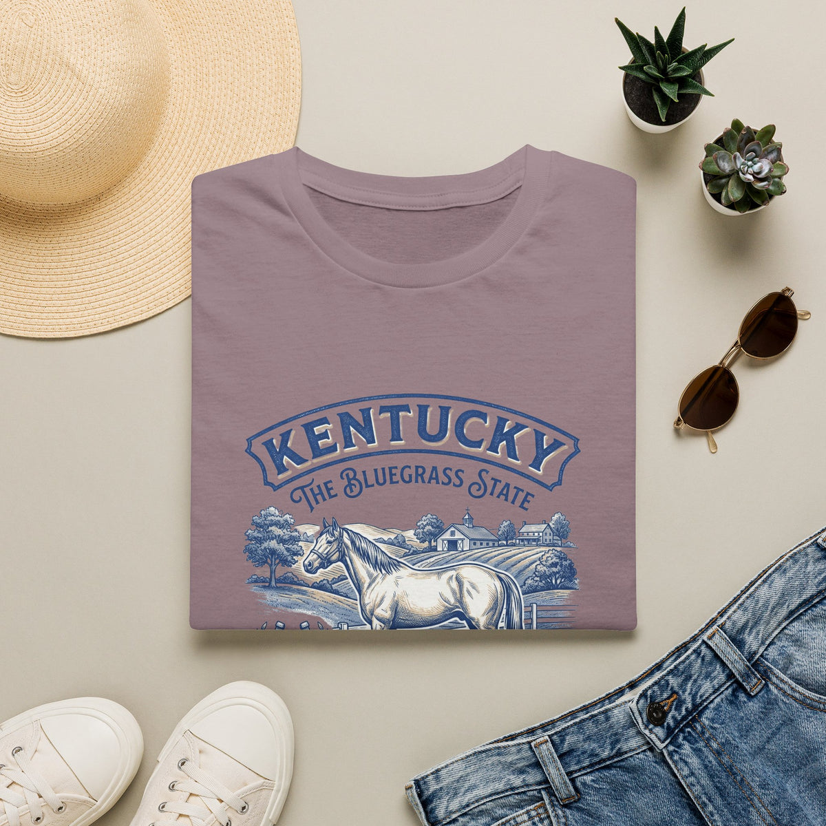 Kentucky Horse & Bluegrass State Travel Tourist Graphic Design Unisex 100 Cotton Gildan T-Shirt