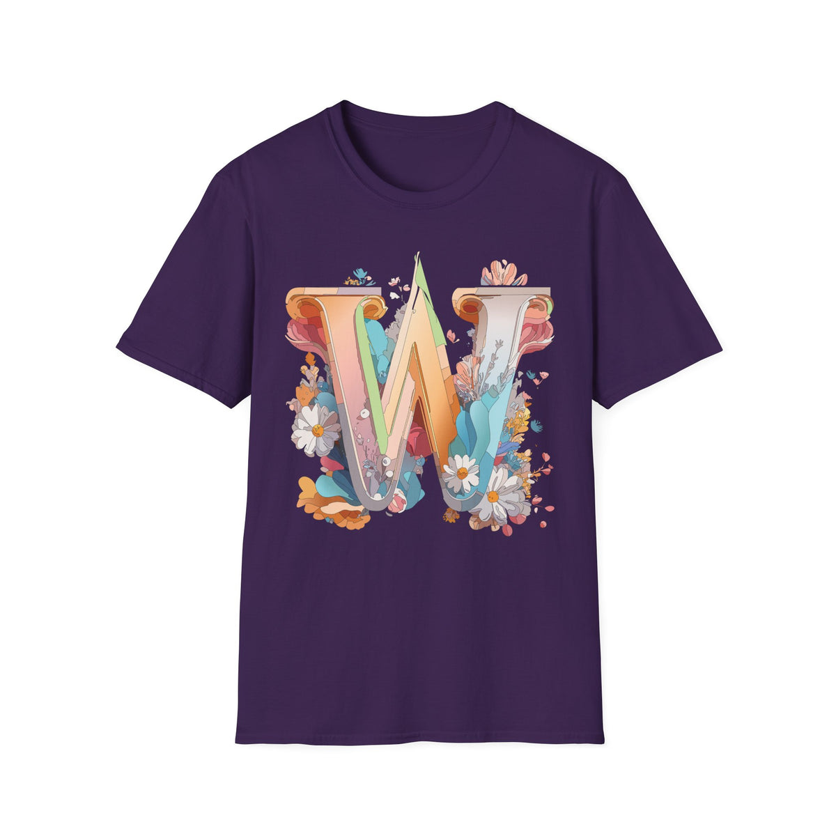 Floral Letter W Monogram T-Shirt | Floral Initial Tee