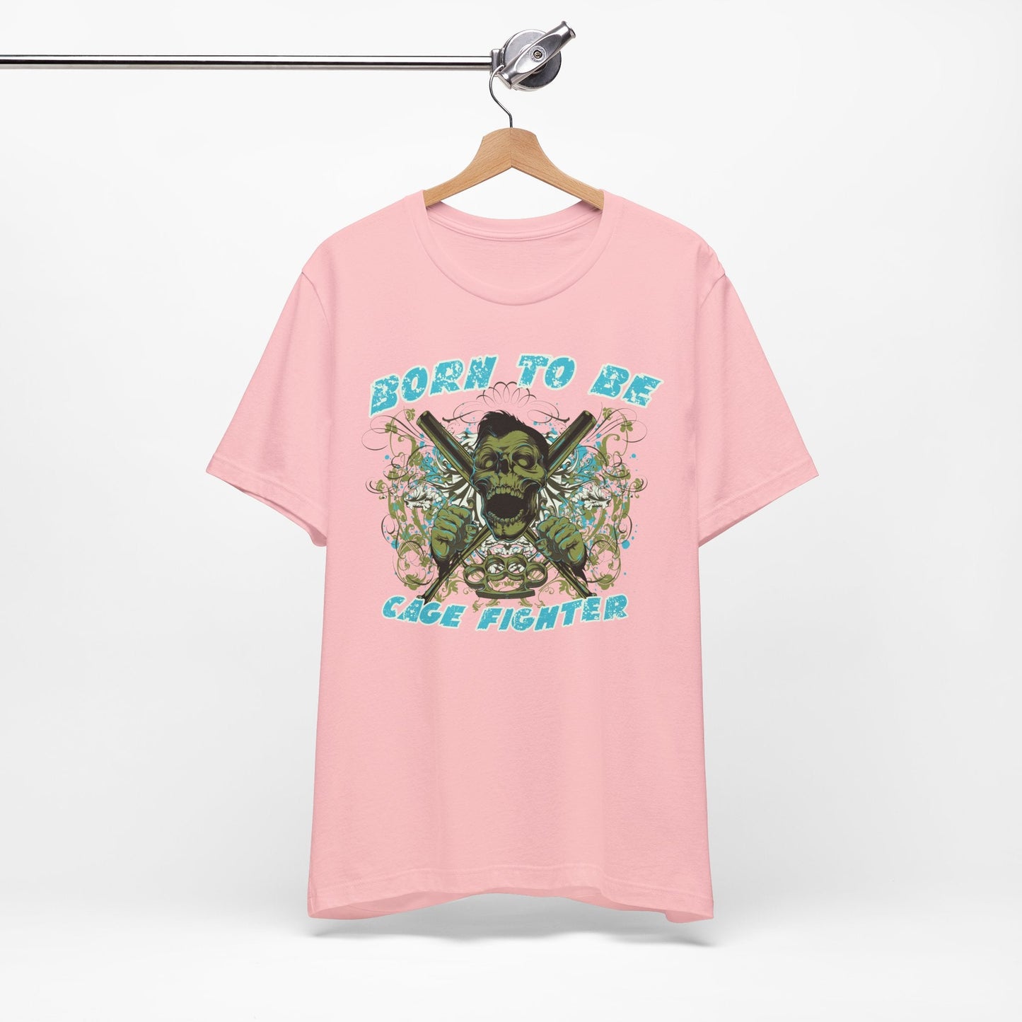 Born To Be Cage Fighter Tee Skull Crossed Knives Graphic T-Shirt