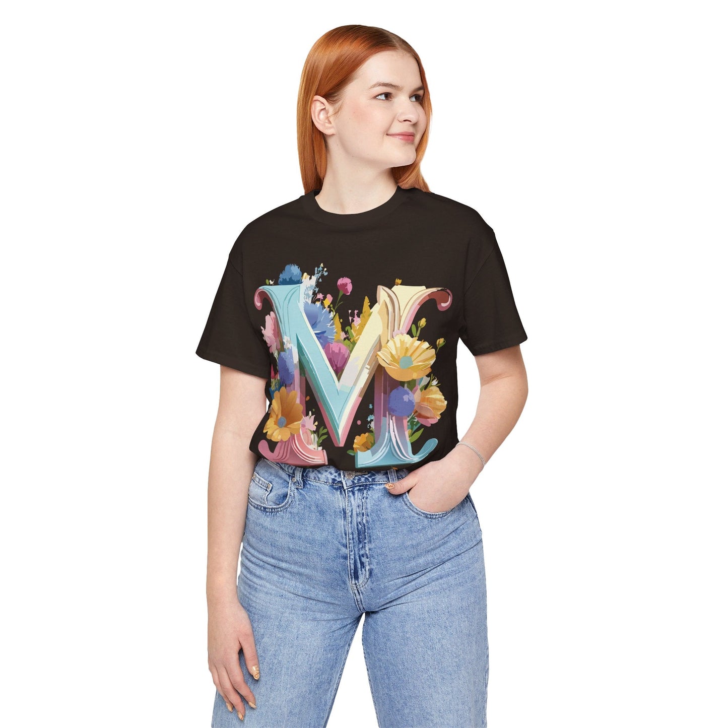 Letter M Shirt Unisex Graphic Tee Vintage Inspired Artwork Adelpha Short Sleeve Collection
