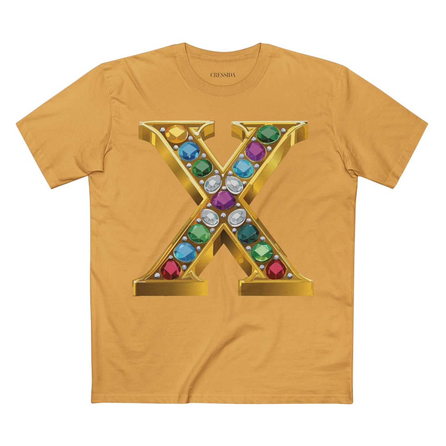 Letter X Graphic Design Tee Unisex 100 Cotton With Antique Gold Letters Artwork T-Shirt