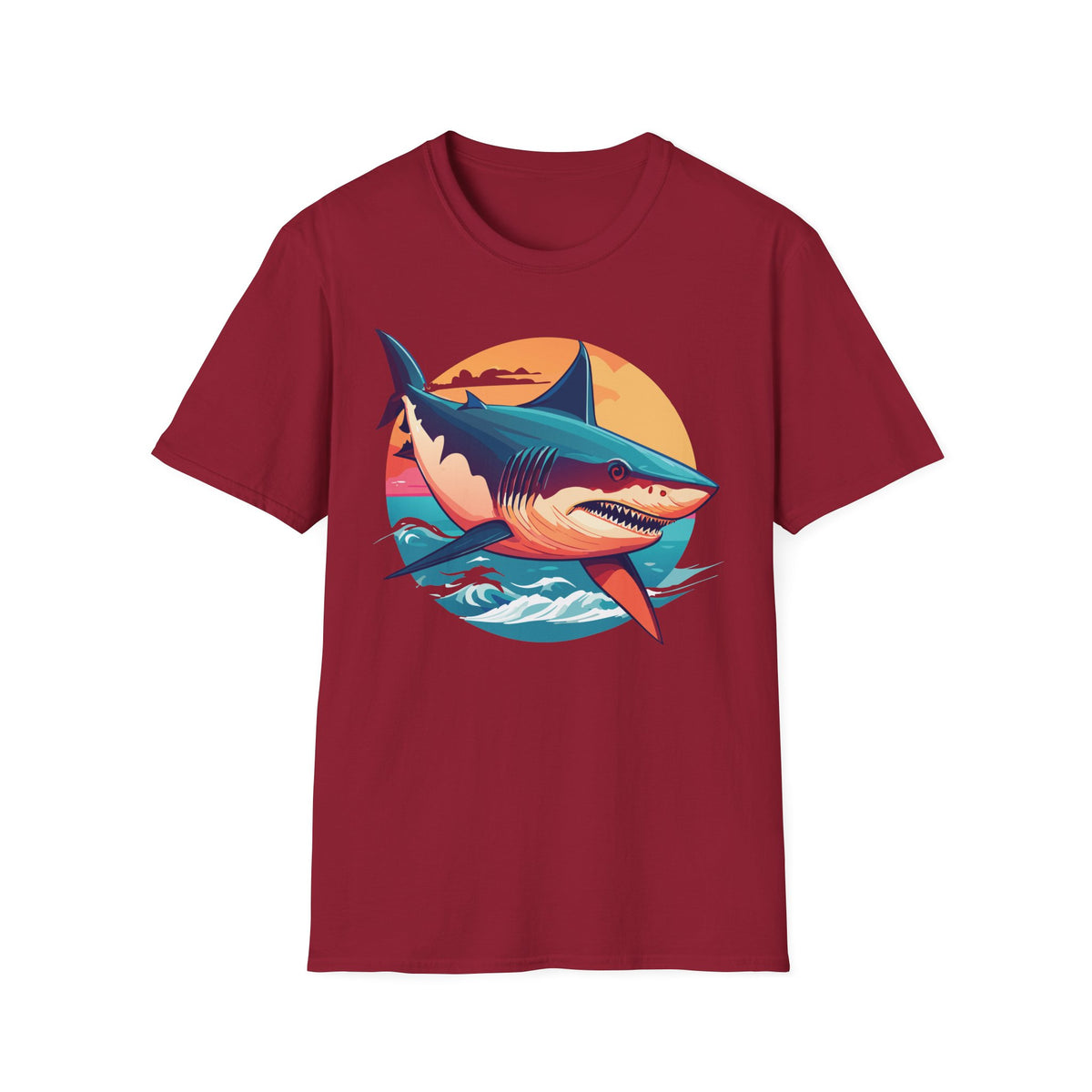 Retro Shark Sunset T-Shirt | Ocean Waves | Coastal Beach Tee