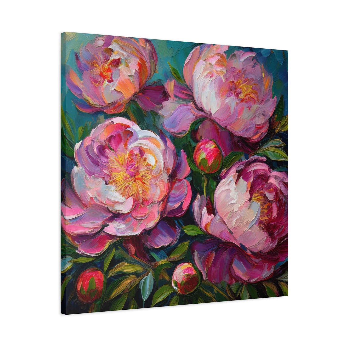 Pink Peonies Print Canvas, Floral Oil Paint Print 20x20, 24x24, 30x30, 32x32, 36x36 Art Design Pine-Wood Inner Frame MC-114