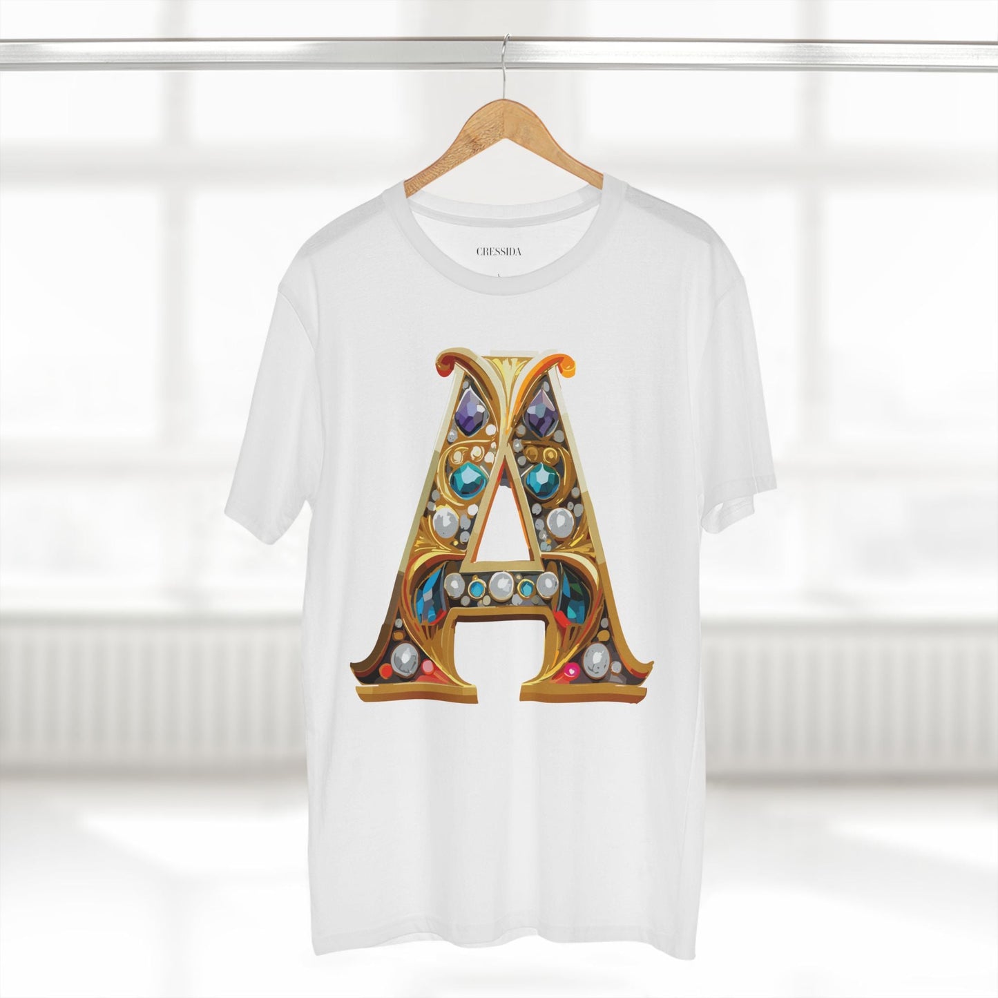 Letter A Graphic Design Tee Unisex 100 Cotton With Antique Gold Letters Artwork T-Shirt
