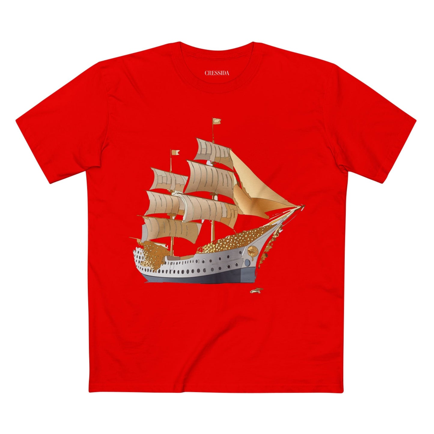 Ship Graphic Unisex 100 Cotton T-Shirt with Gold Frigate Art Design 25