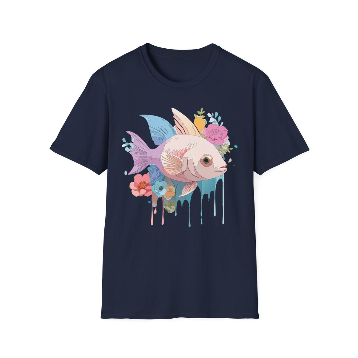 Pastel Floral Fish T-Shirt | Cute Koi Art, Watercolor Drip Design