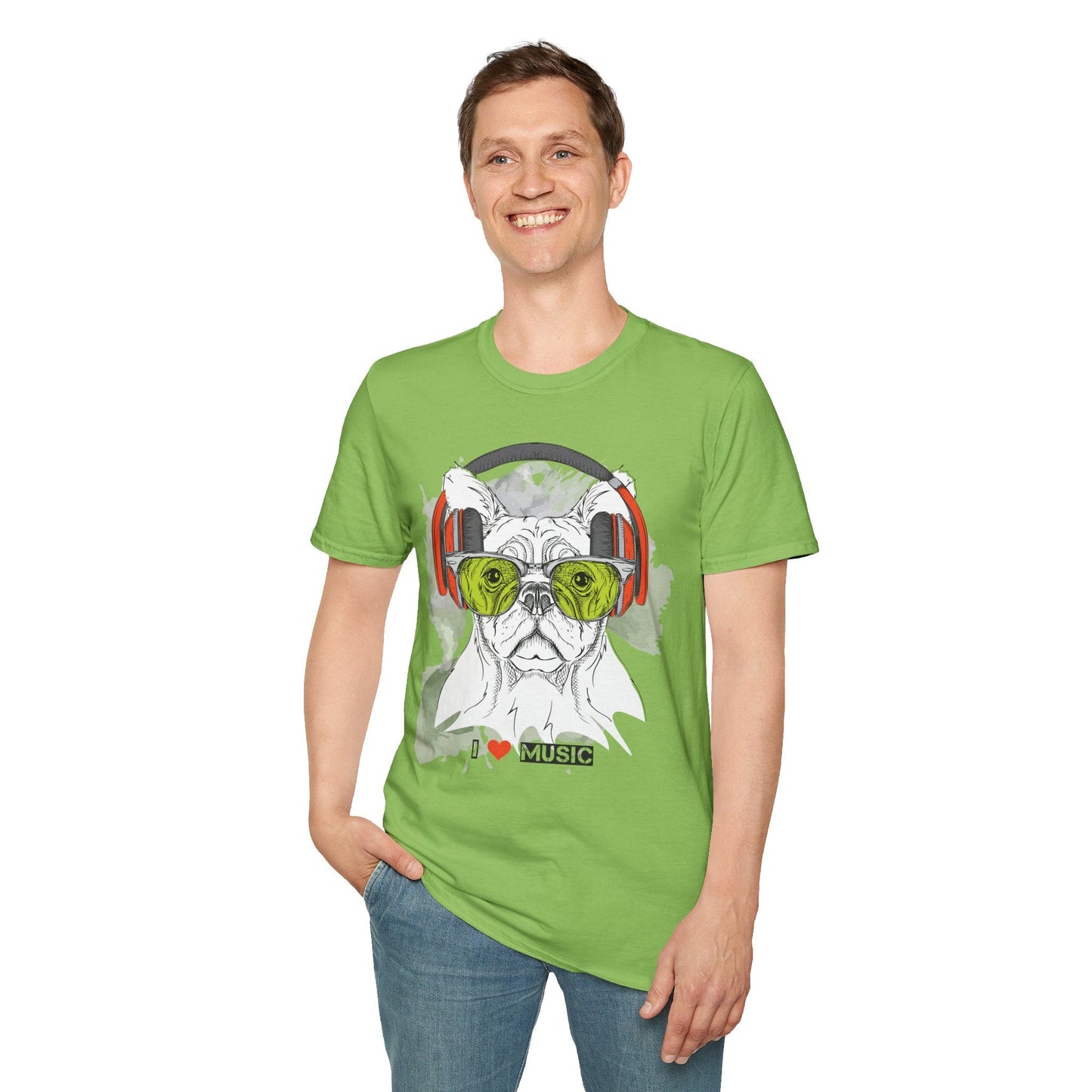 I Love Music Animals Shirt With Headphones Unisex Softstyle Tee 100 Percent Ring Spun Cotton