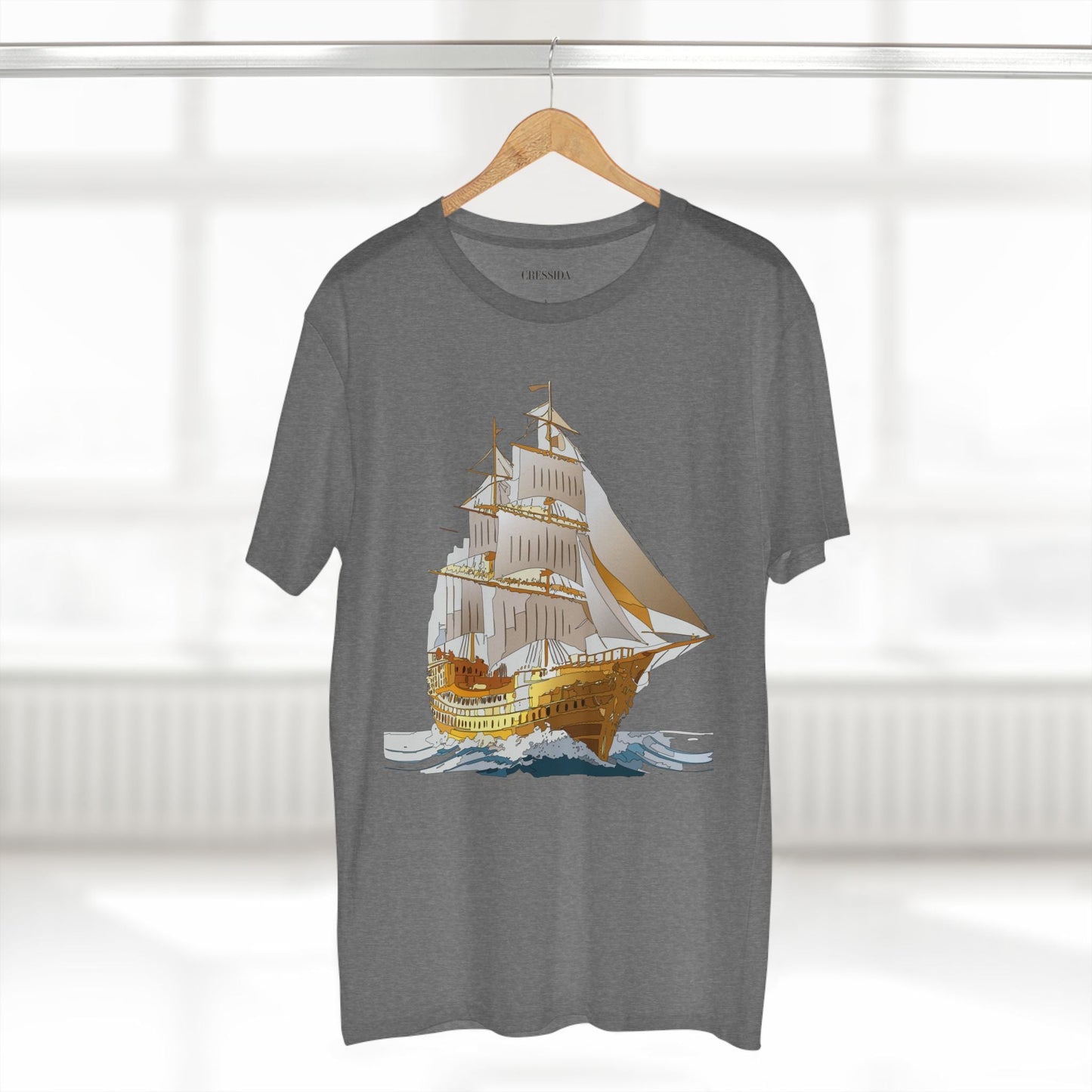 Ship Graphic Unisex 100 Cotton T-Shirt with Gold Frigate Art Design 22