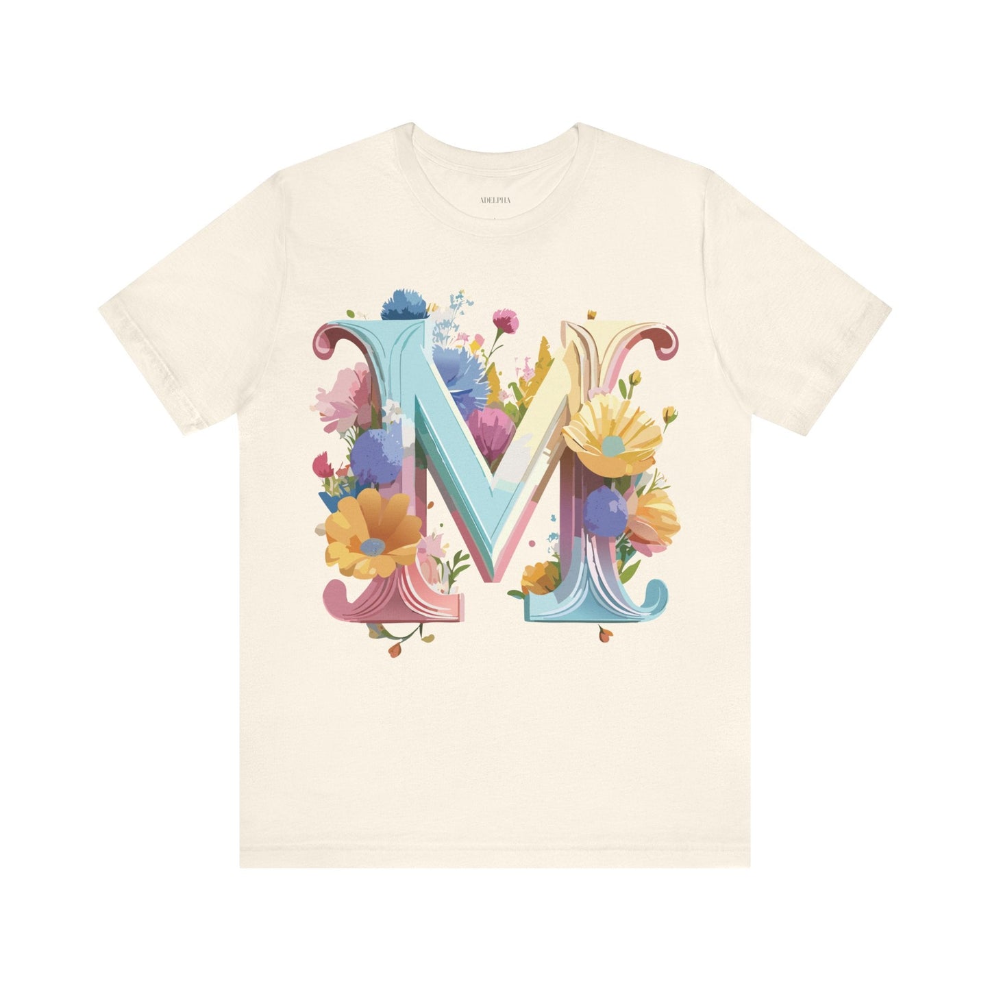 Letter M Shirt Unisex Graphic Tee Adelpha Vintage Inspired Art Design Short Sleeve