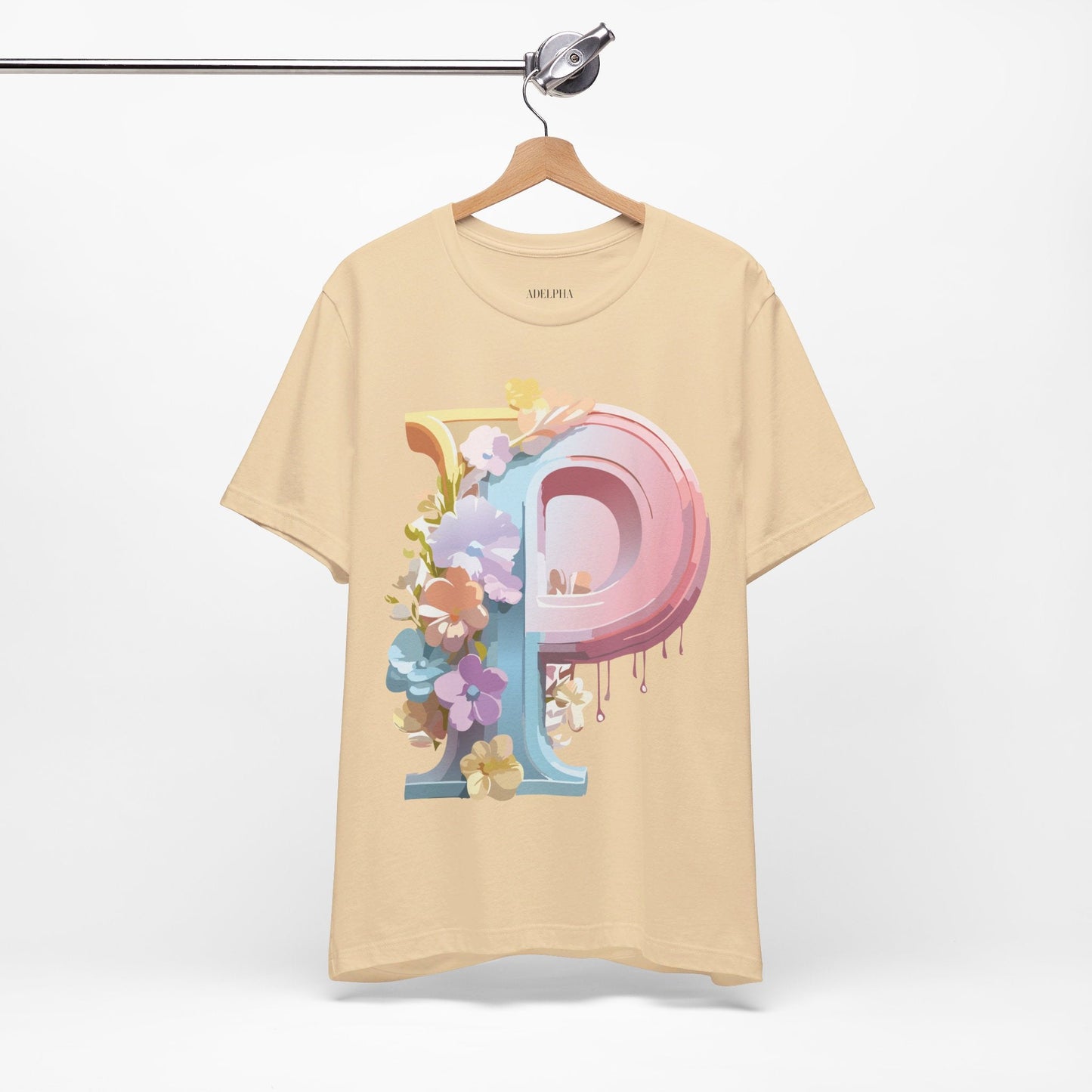 Adelpha Letter P Graphic Tee Unisex Vintage Inspired Art Design Jersey Short Sleeve Shirt