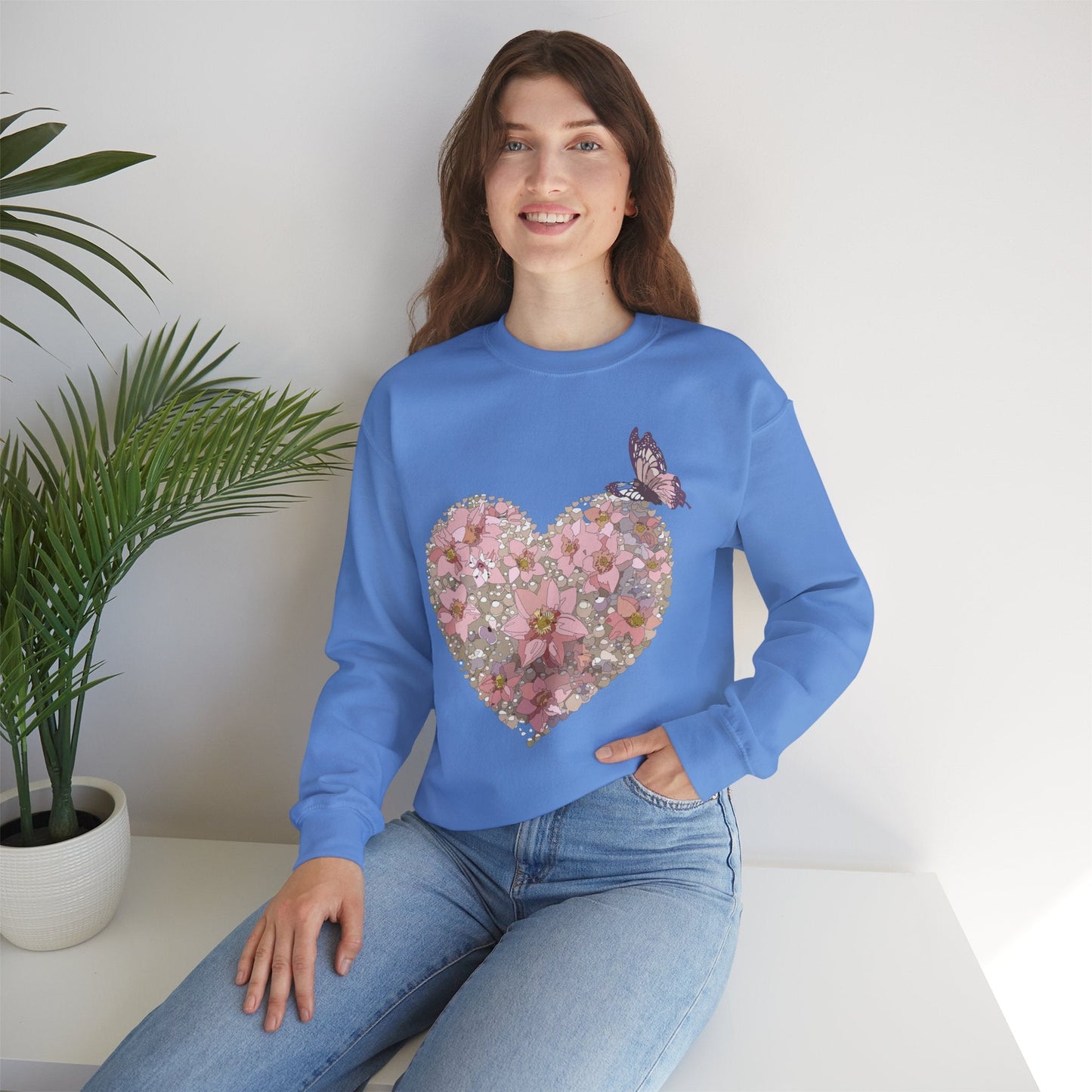 Unisex Floral Heart Sweatshirt Floral Love Valentines Day Gildan 18000 Heavy Blend Crewneck