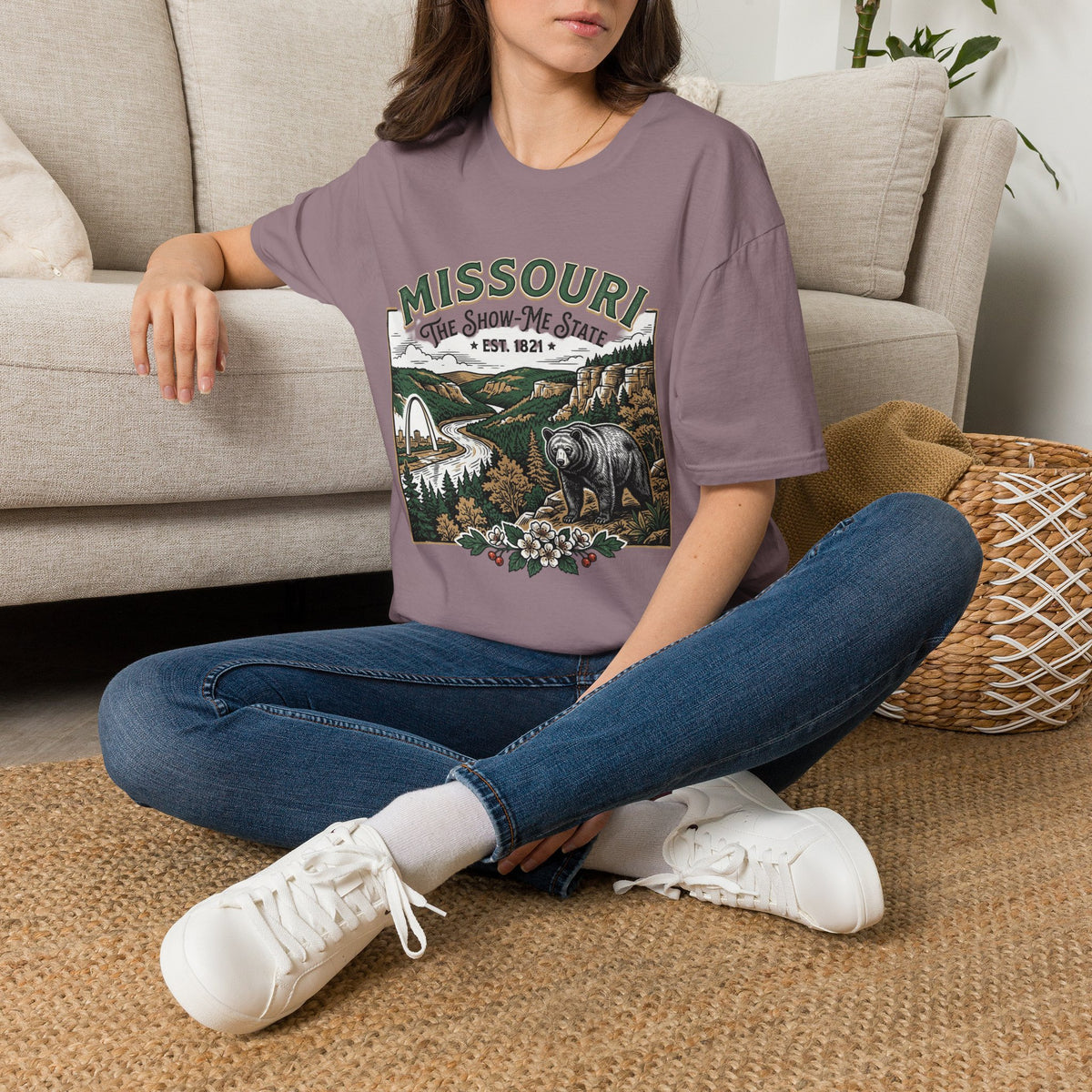 Missouri Vintage State Pride T-Shirt — State Scenic Bear Design Travel Tourist Graphic Design Unisex 100 Cotton Gildan T-Shirt
