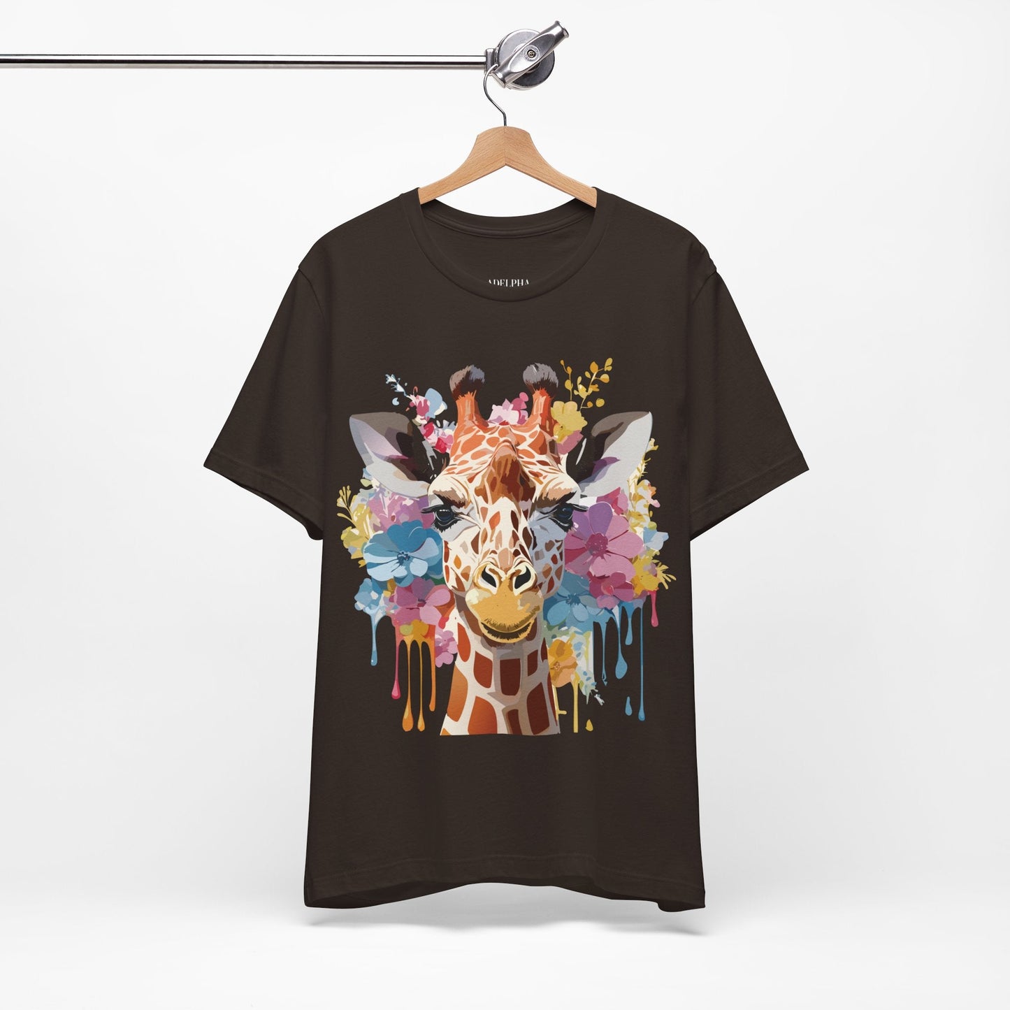 Giraffe Graphic Tee Unisex Premium Short Sleeve Jersey Shirt With Vintage Inspired Art By Adelpha