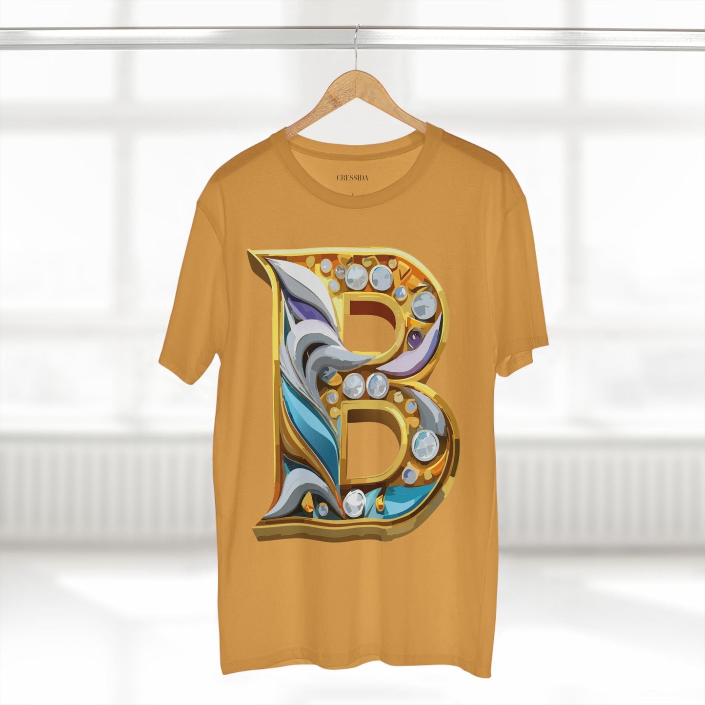 Letter B Graphic Design Tee Unisex 100 Cotton With Antique Gold Letters Artwork T-Shirt