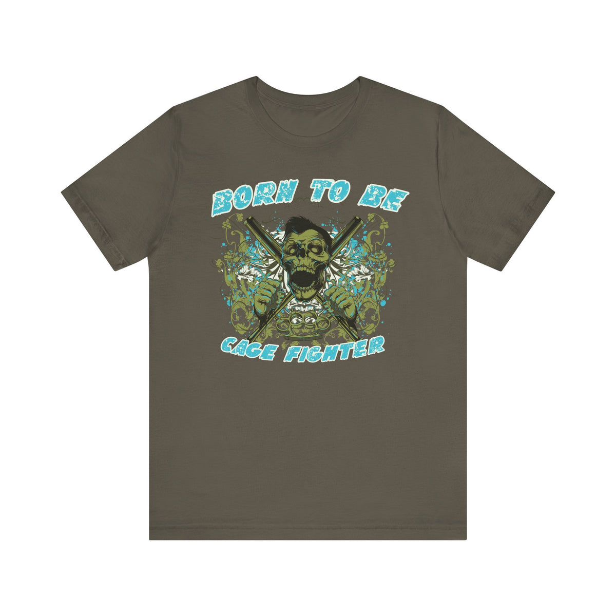 Born To Be Cage Fighter Tee Skull Crossed Knives Graphic T-Shirt