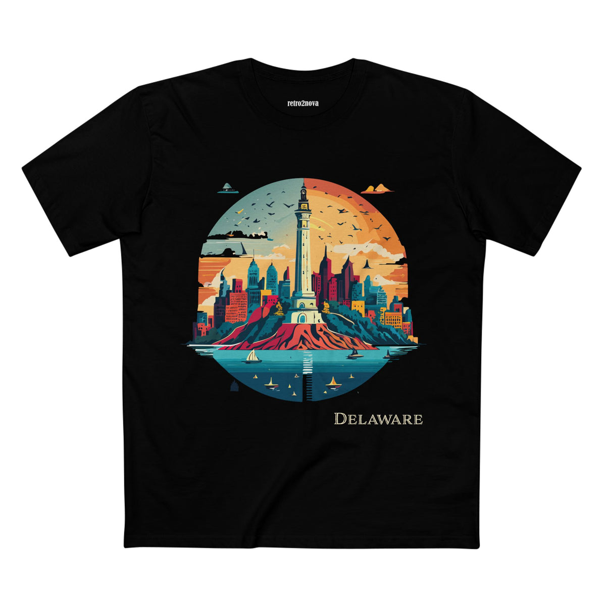 Delaware Lighthouse Skyline Tee | Coastal State Travel Shirt