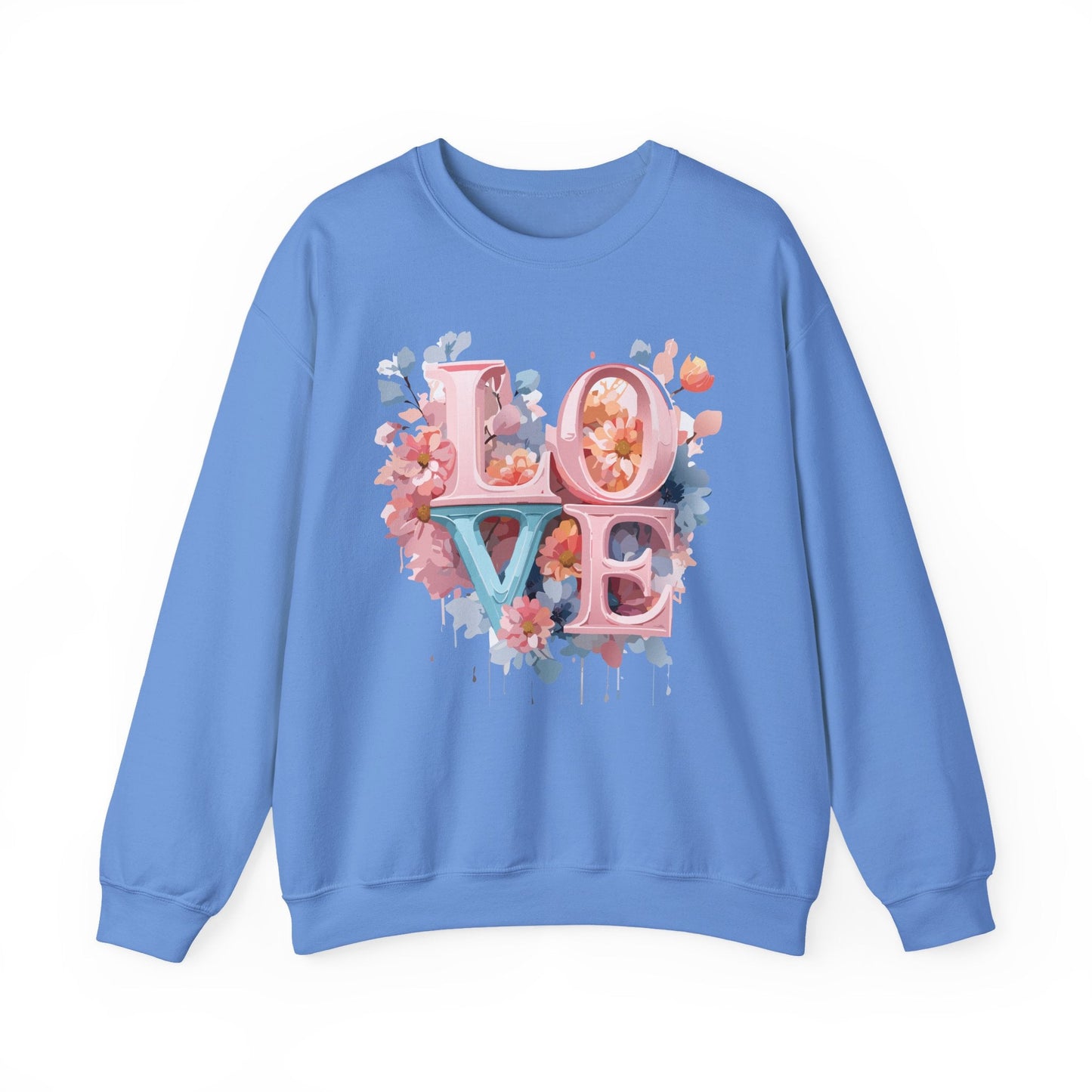 Floral Love Sweatshirt Valentines Day Unisex Heavy Blend Crewneck Gildan 18000 Cotton Polyester