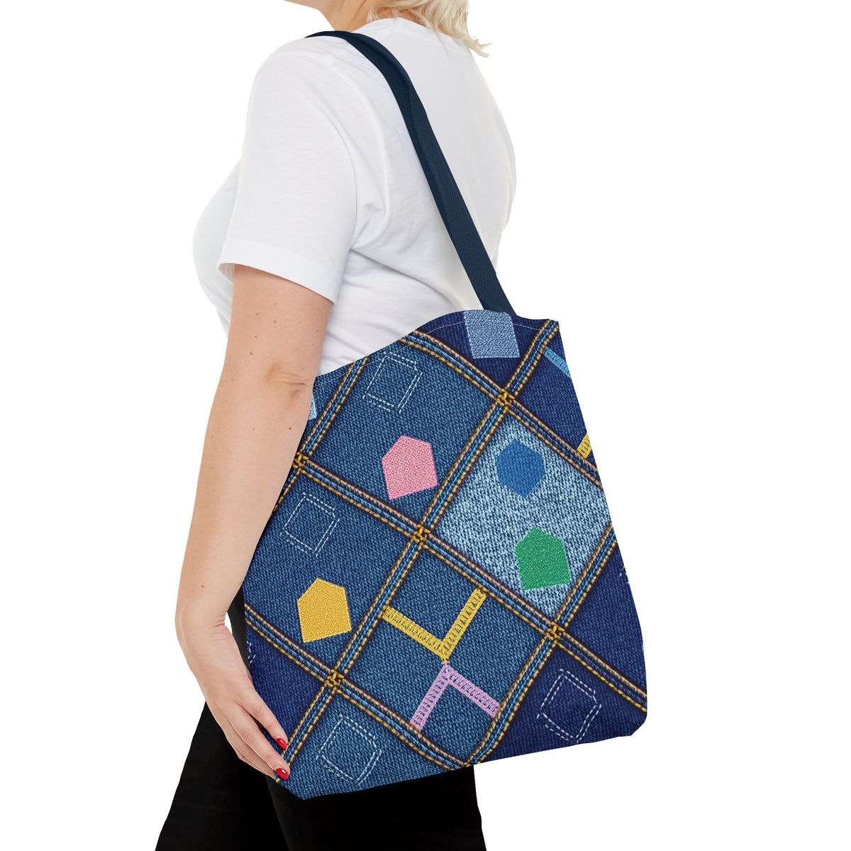 Denim Fabric Imitation Print Unisex Canvas Bag Poly Spun 3 Sizes Tote Bag 189-6