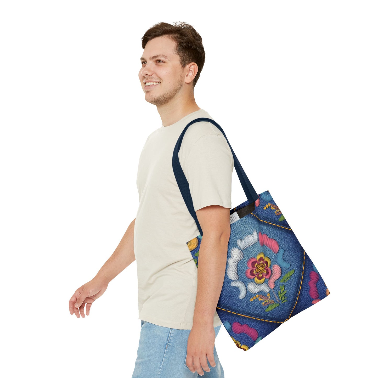 Denim Fabric Imitation Print Unisex Canvas Bag Poly Spun 3 Sizes Tote Bag 159-4