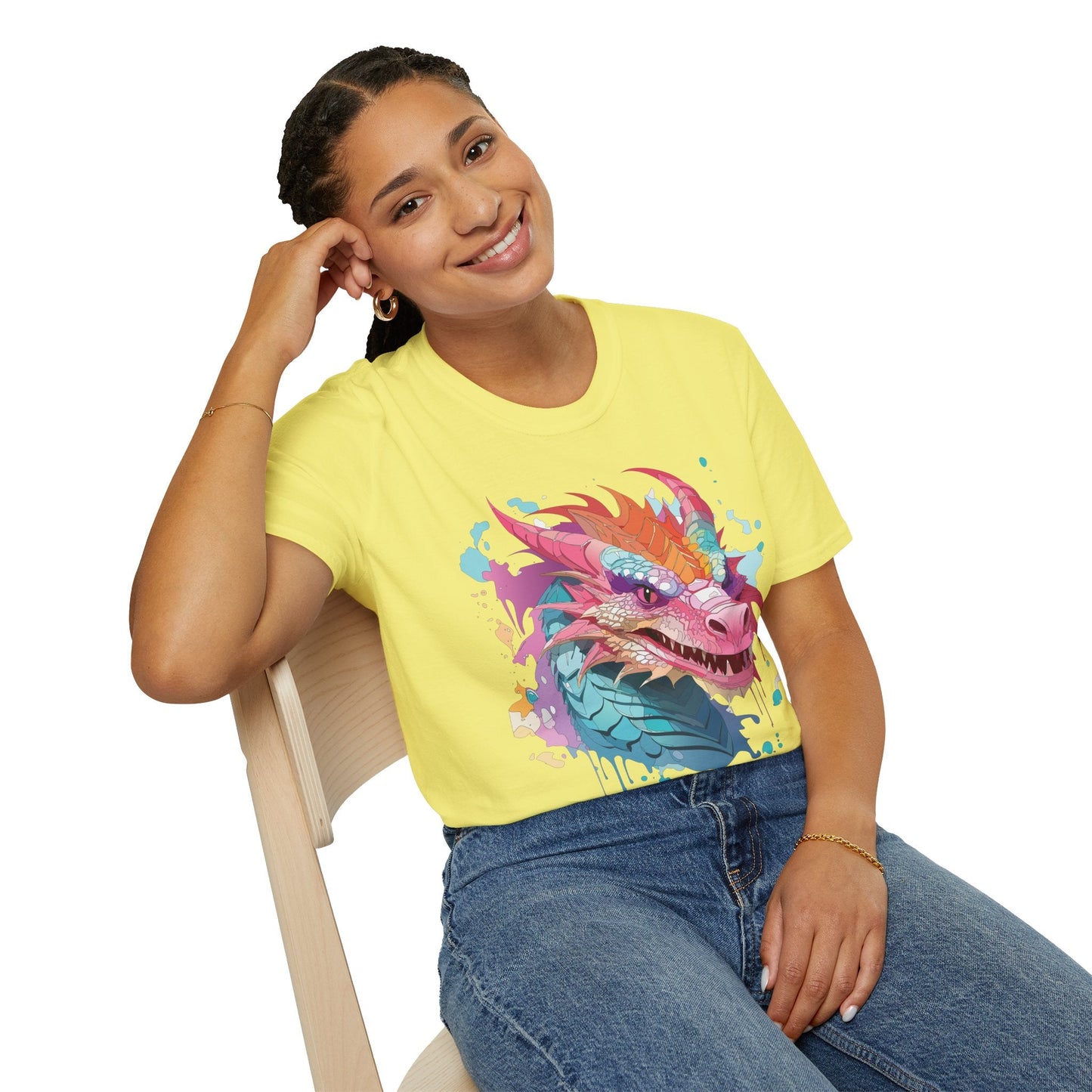 Dragon Graphic Tee Unisex Gildan Softstyle Cotton Shirt With Animal Art Design 64000