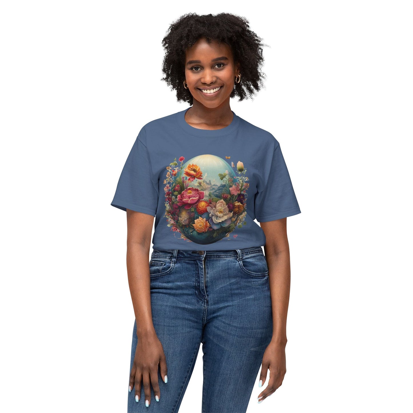 Unisex Floral T Shirt With Vintage Flower Art Print Cotton Tee For Men Women Everyday Wear