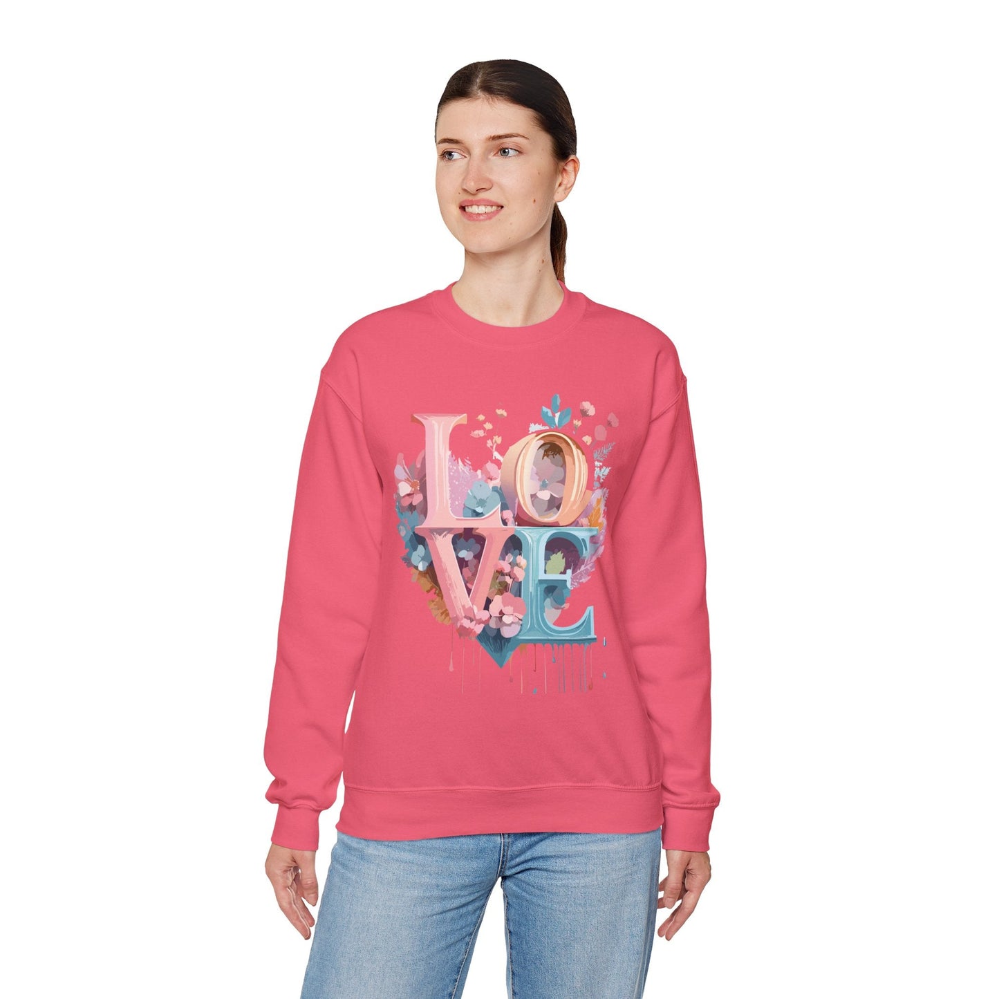 Floral Love Sweatshirt For Valentines Day Unisex Crewneck Fifty Fifty Cotton Polyester