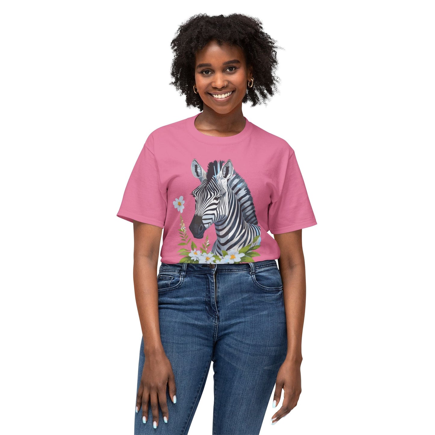 Unisex Zebra Art Print T Shirt 100% Cotton Vintage Floral Tee Made in USA Premium Graphic Tee