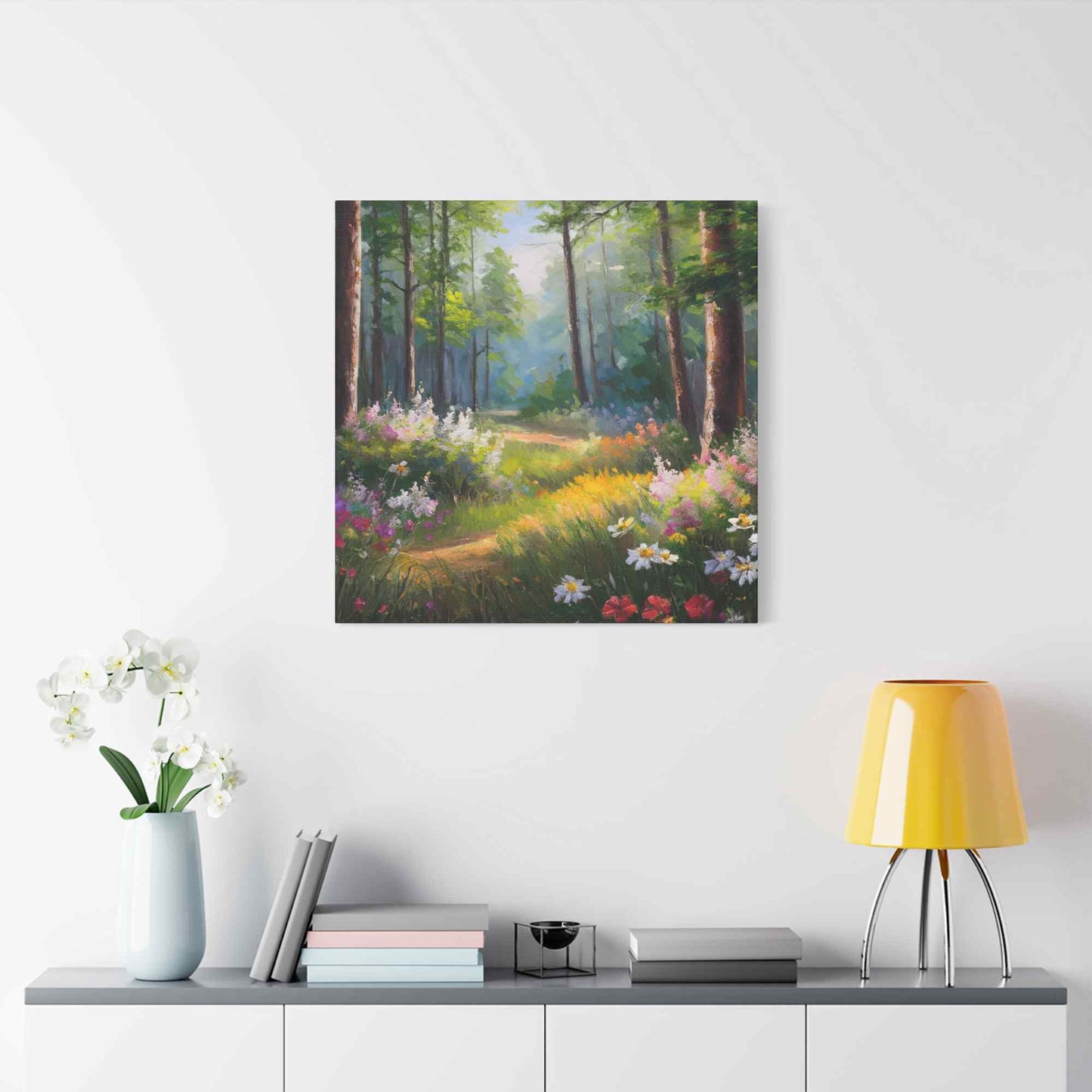 Summer Forest Print Canvas, Oil Paint Print 20x20, 24x24, 30x30, 32x32, 36x36 Art Design Print Pine-Wood Inner Frame MC-91