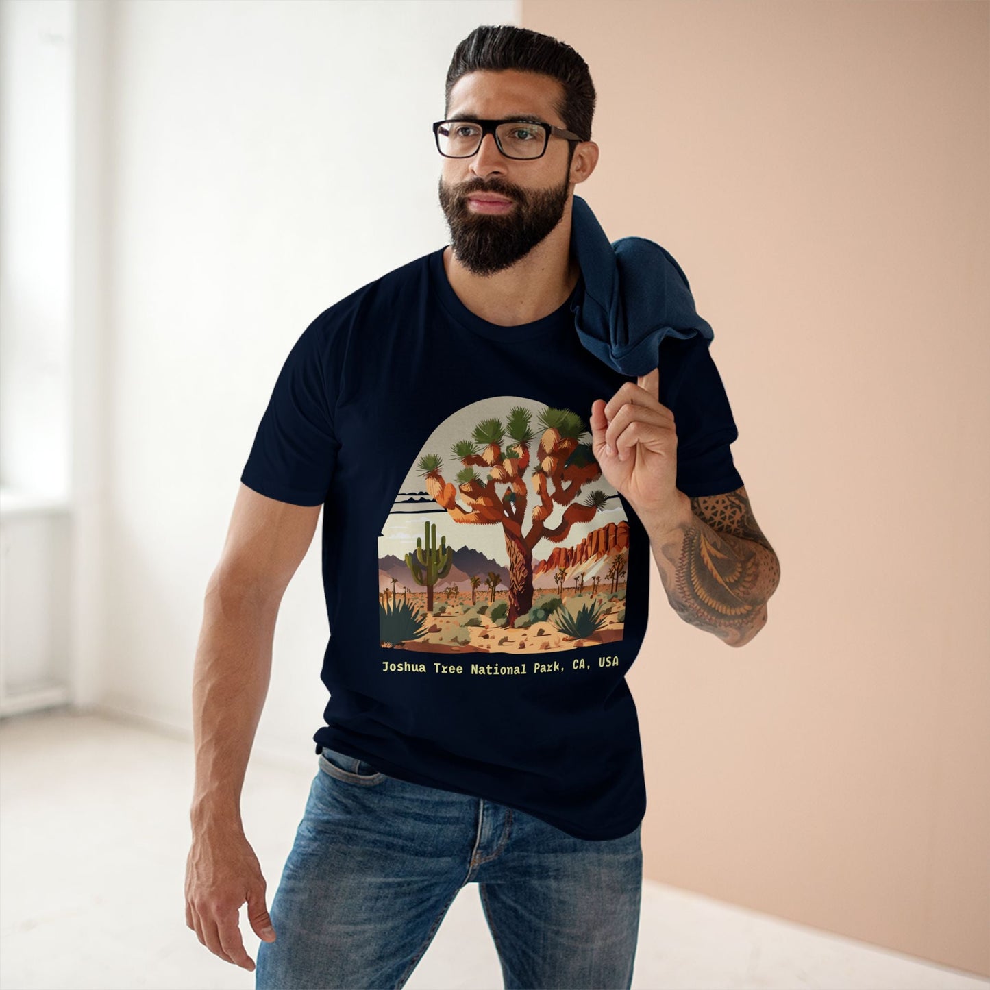 Joshua Tree Travel Shirt Unisex Premium Cotton Tee With Original Art Design Retro2Nova