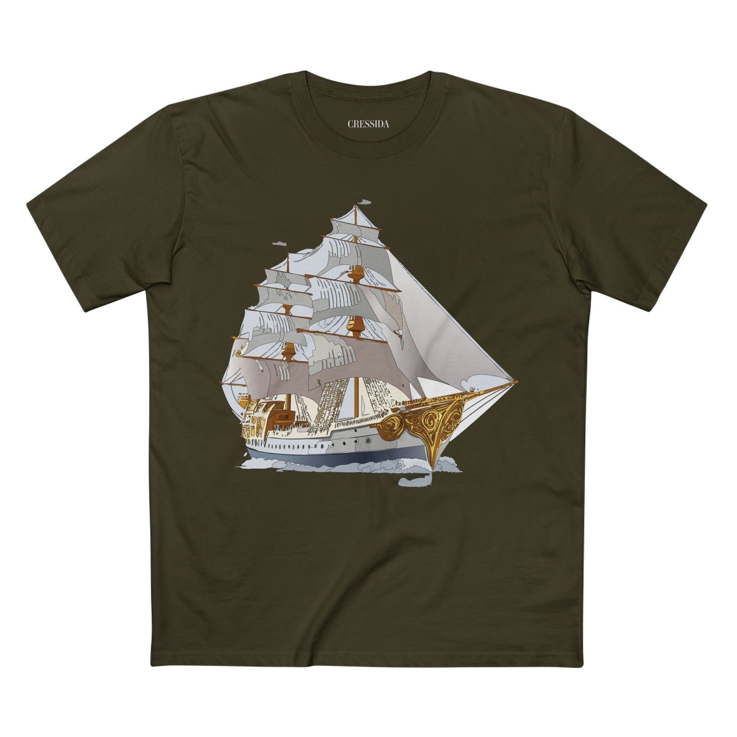 Ship Graphic Unisex 100 Cotton T-Shirt with Gold Frigate Art Design 8