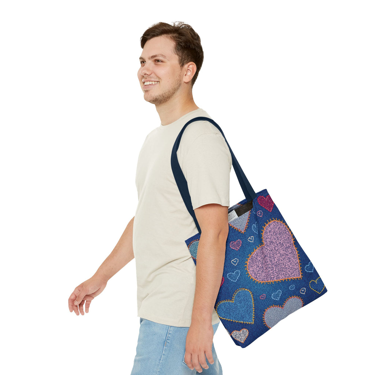 Love Day Graphic Design Denim Fabric Imitation Print Unisex Canvas Bag POLY 3 Sizes Tote Bag 201-27