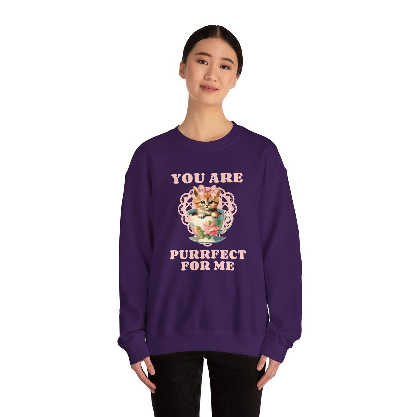 Cat Sweatshirt With Heart Print Valentines Day Unisex 50 50 Cotton Poly Crewneck