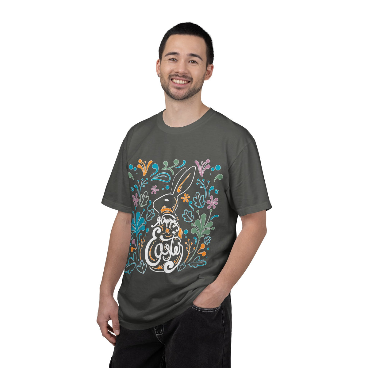 Easter Bunny Floral T-Shirt, Tee Shirt with Easter Signature, T Shirt with Easter Prints, Tee Shirt with Easter Design