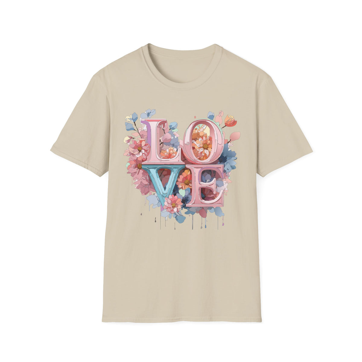 Floral LOVE Lettering T-Shirt | Pink Blue Floral Typography Tee