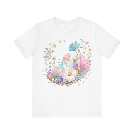 Floral Graphic Unisex Cotton Bella+Canvas Tee with Flowers Art Design n122