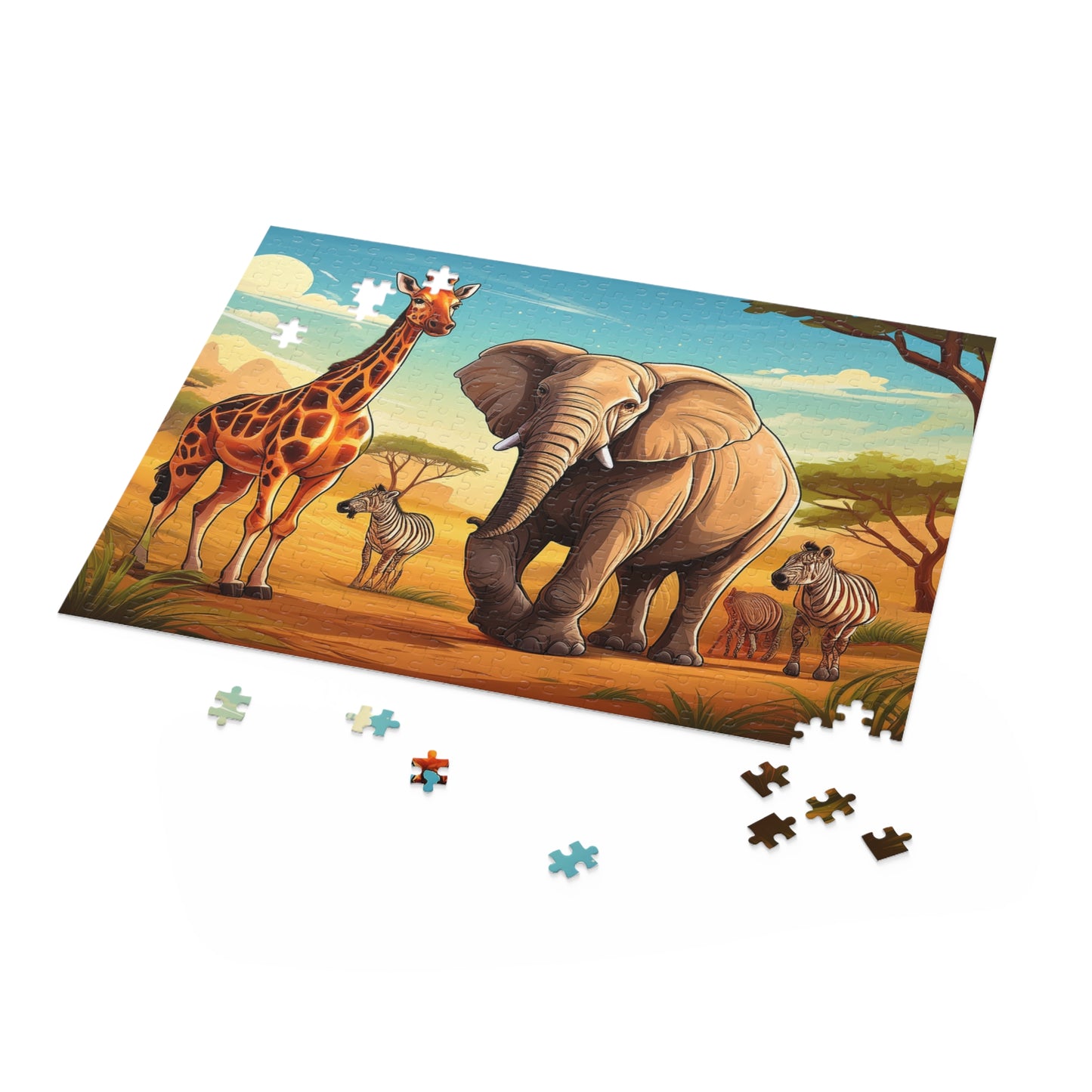Animals on Safari Puzzle 500-Chipboard Pieces in Box | Kids Puzzles Size: 16" x 20",  Ages 9+ and Family pn43
