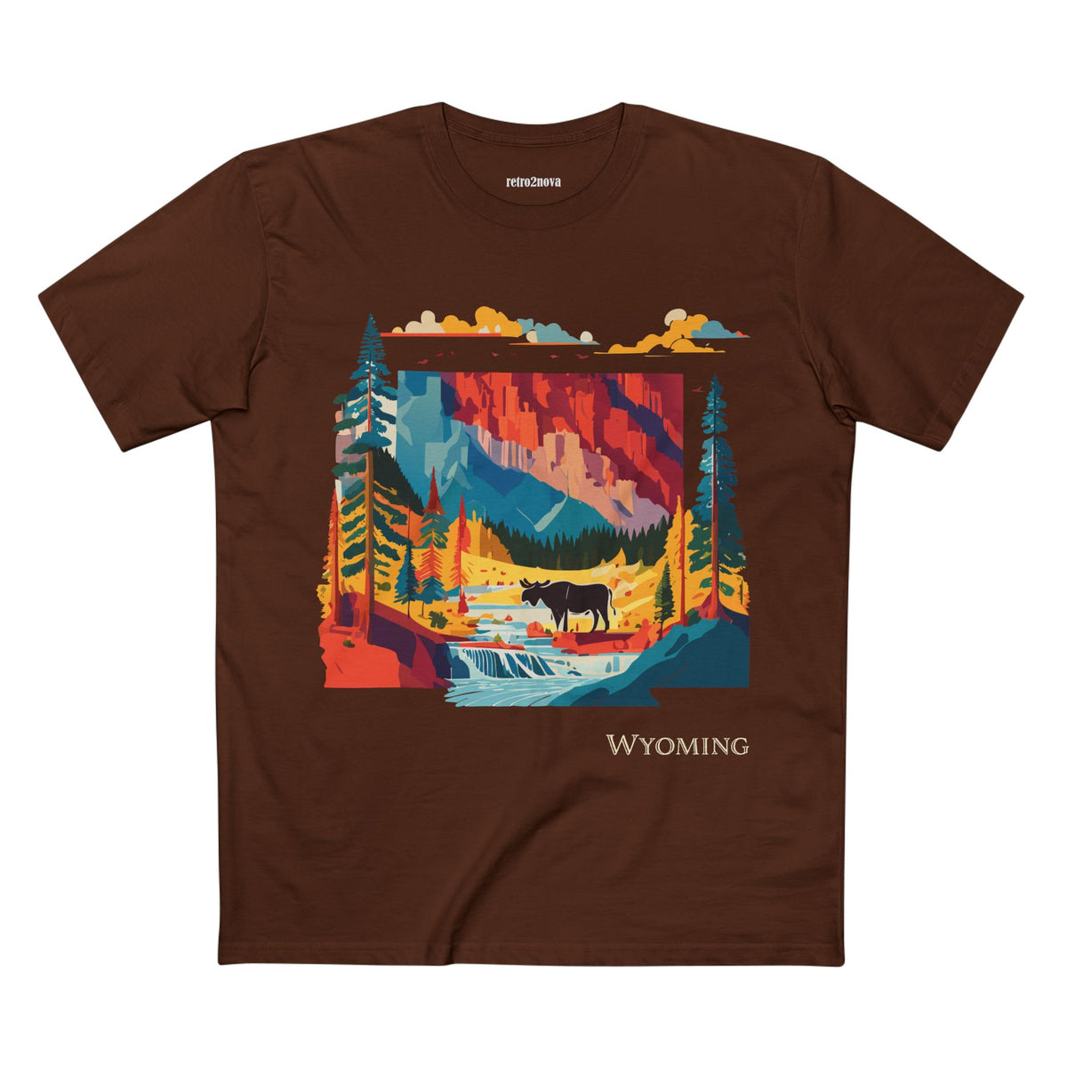 Wyoming Landscape Moose Tee | Vintage National Park Mountain Forest Design