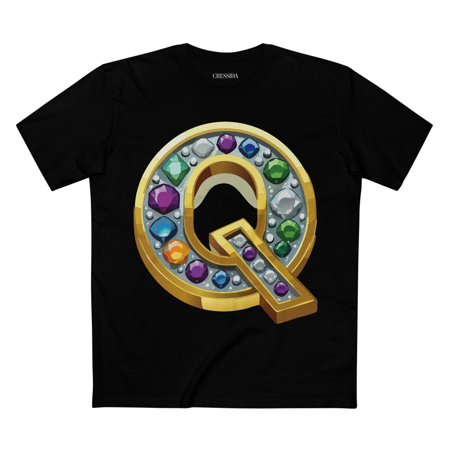 Letter Q Graphic Design Tee Unisex 100 Cotton With Antique Gold Letters Artwork T-Shirt
