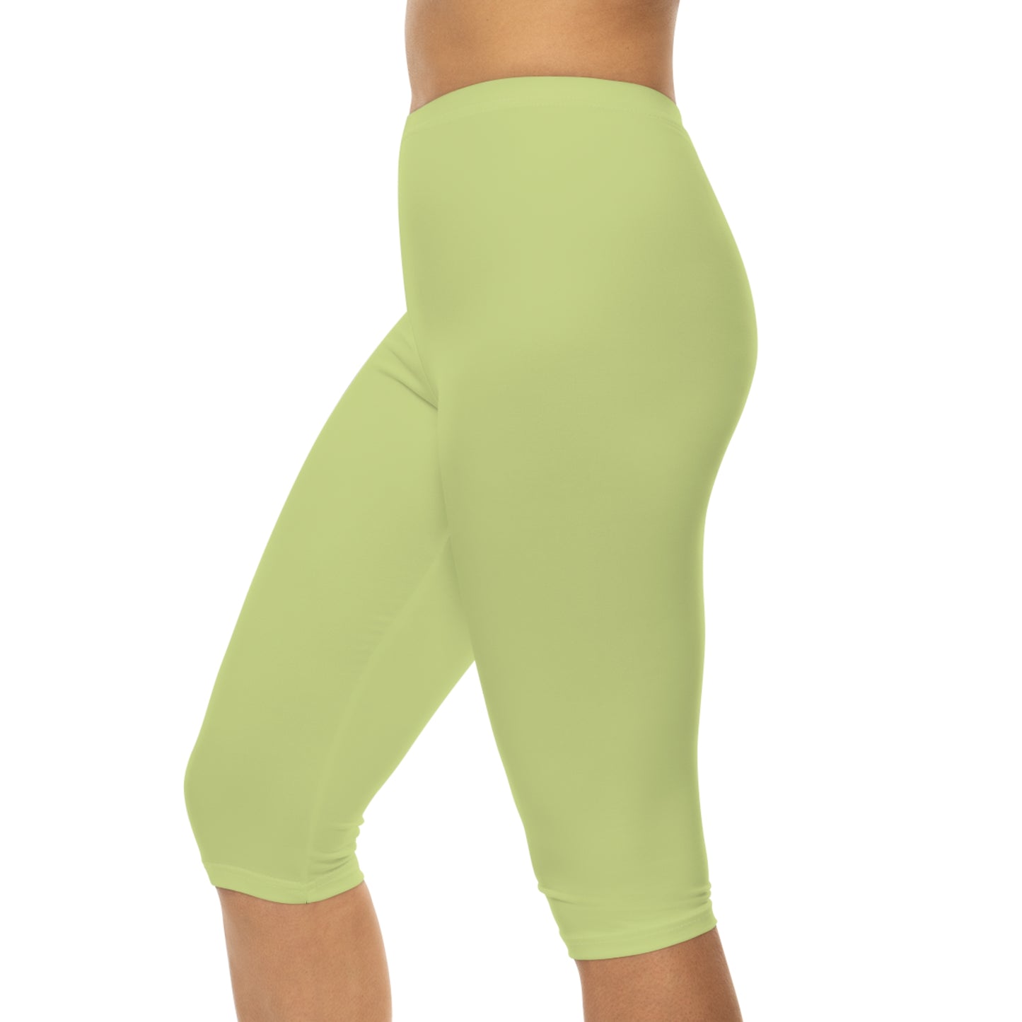 Green Tea Color Women's Brushed Suede Poly Span Casual Capri Leggings XS-2XL