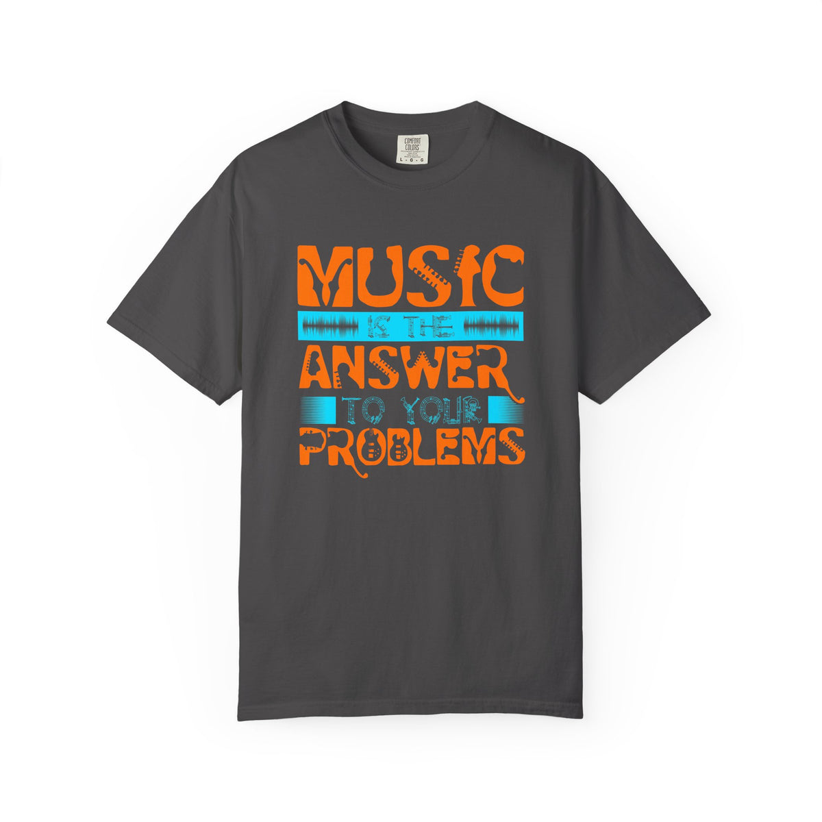 Music Is the Answer T-shirt Graphic Retro Orange Teal Text Unisex Cotton Tee 073