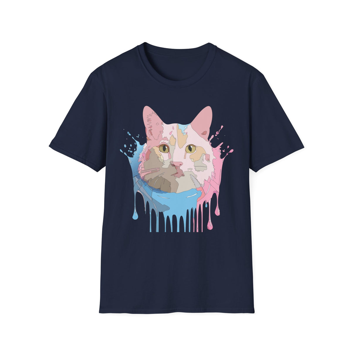 Pastel Drip Cat Portrait T-Shirt | Watercolor Cat Face