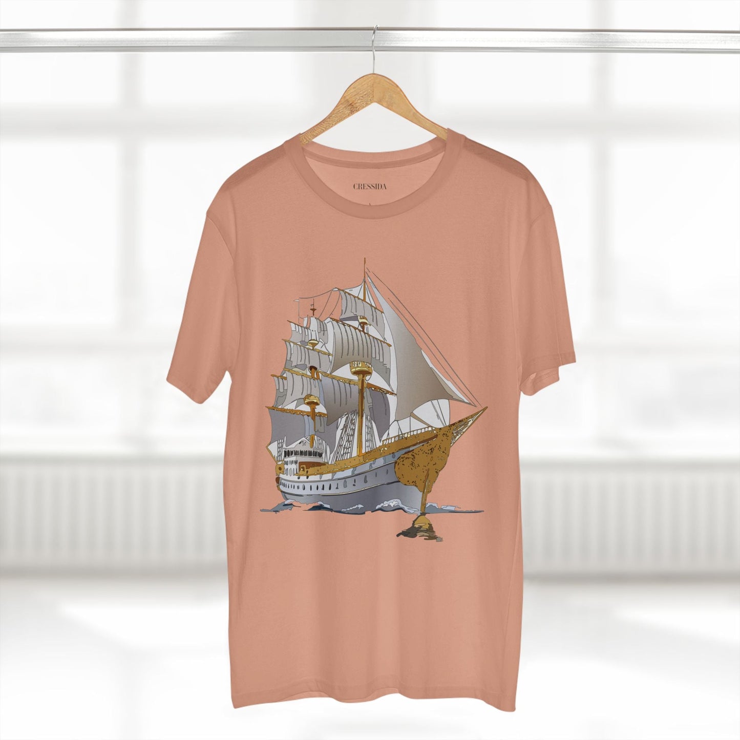 Ship Graphic Unisex 100 Cotton T-Shirt with Gold Frigate Art Design 6