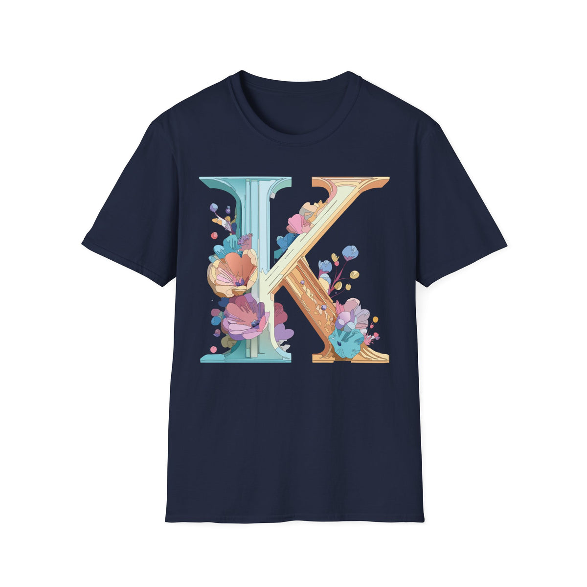 Floral Letter K T-Shirt | Initial Monogram Tee