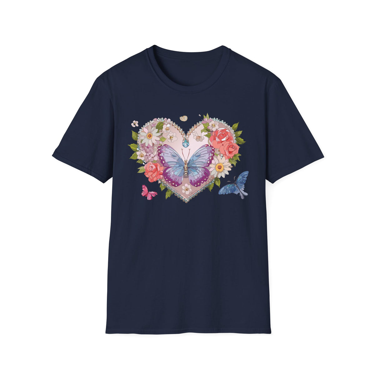 Floral Butterfly Heart Graphic Tee Unisex 100 Cotton Gildan T-Shirt