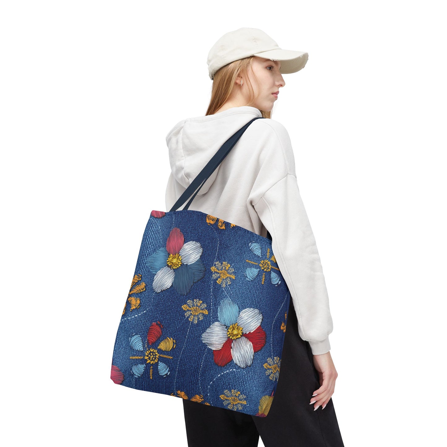 Denim Fabric Imitation Print Unisex Canvas Bag Poly Spun 3 Sizes Tote Bag 159-8