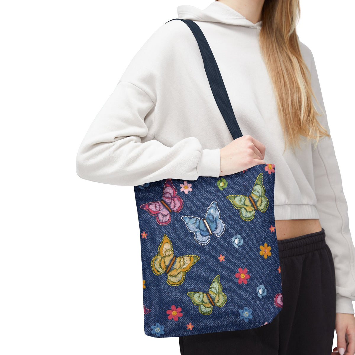 Denim Fabric Imitation Print Unisex Canvas Bag Poly Spun 3 Sizes Tote Bag 166