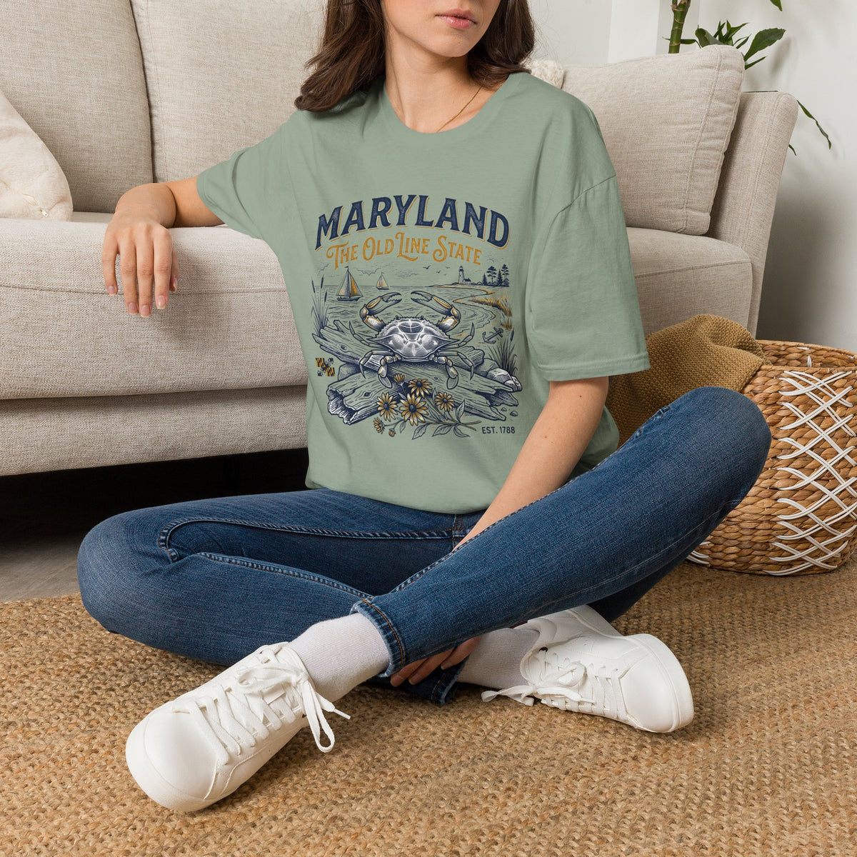 Maryland Crab T-Shirt — Maryland The Old Line State Vintage Coastal Travel Tourist Graphic Design Unisex 100 Cotton Gildan T-Shirt