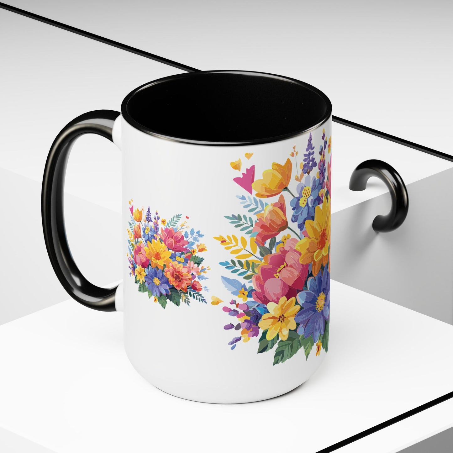 Two-Tone Coffee Mug with flowers