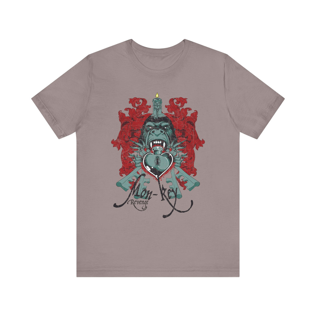 Gorilla Crest with Sword and Heart T-Shirt Heraldic Gothic Design Rock Band T-Shirt