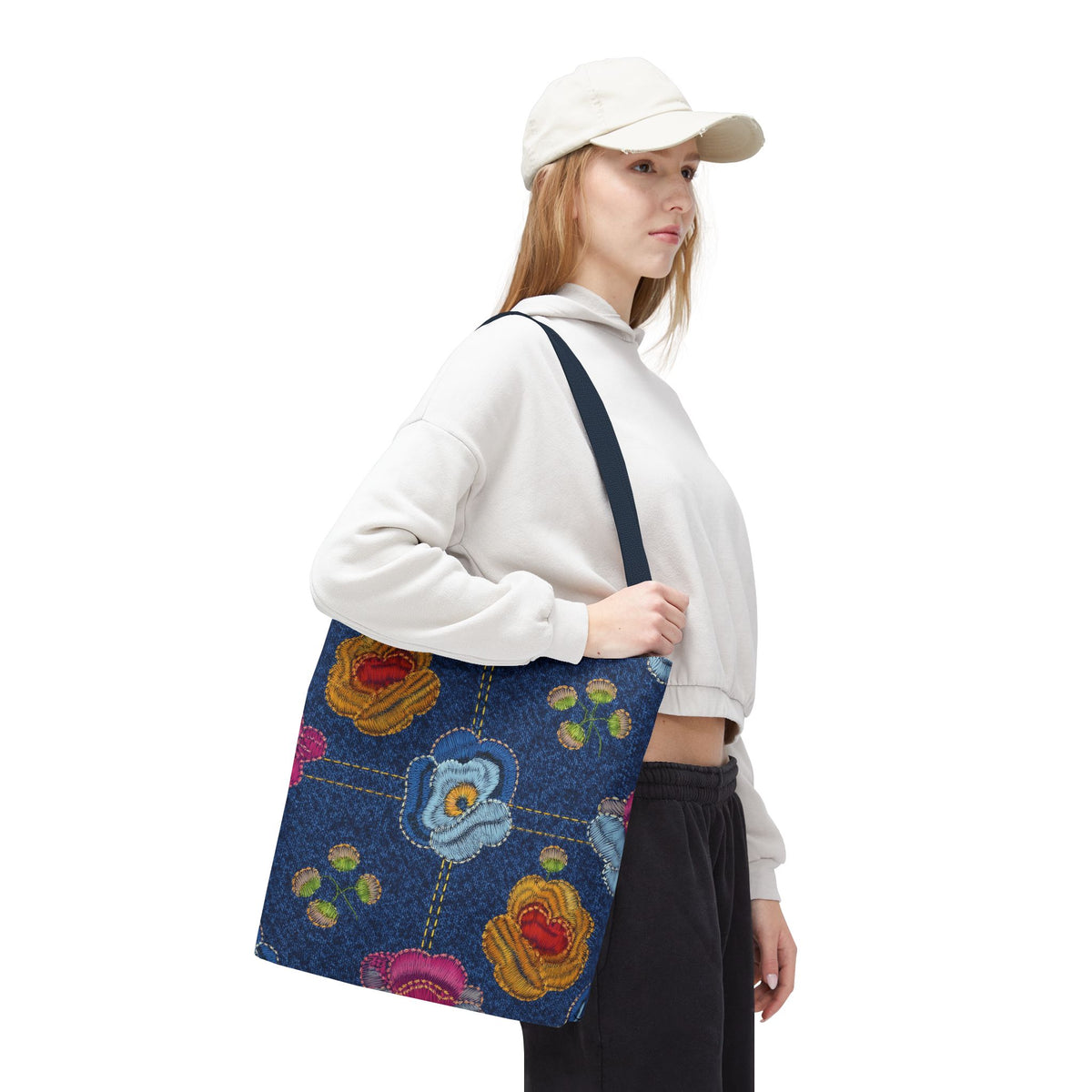 Denim Fabric Imitation Print Unisex Canvas Bag Poly Spun 3 Sizes Tote Bag 159-5